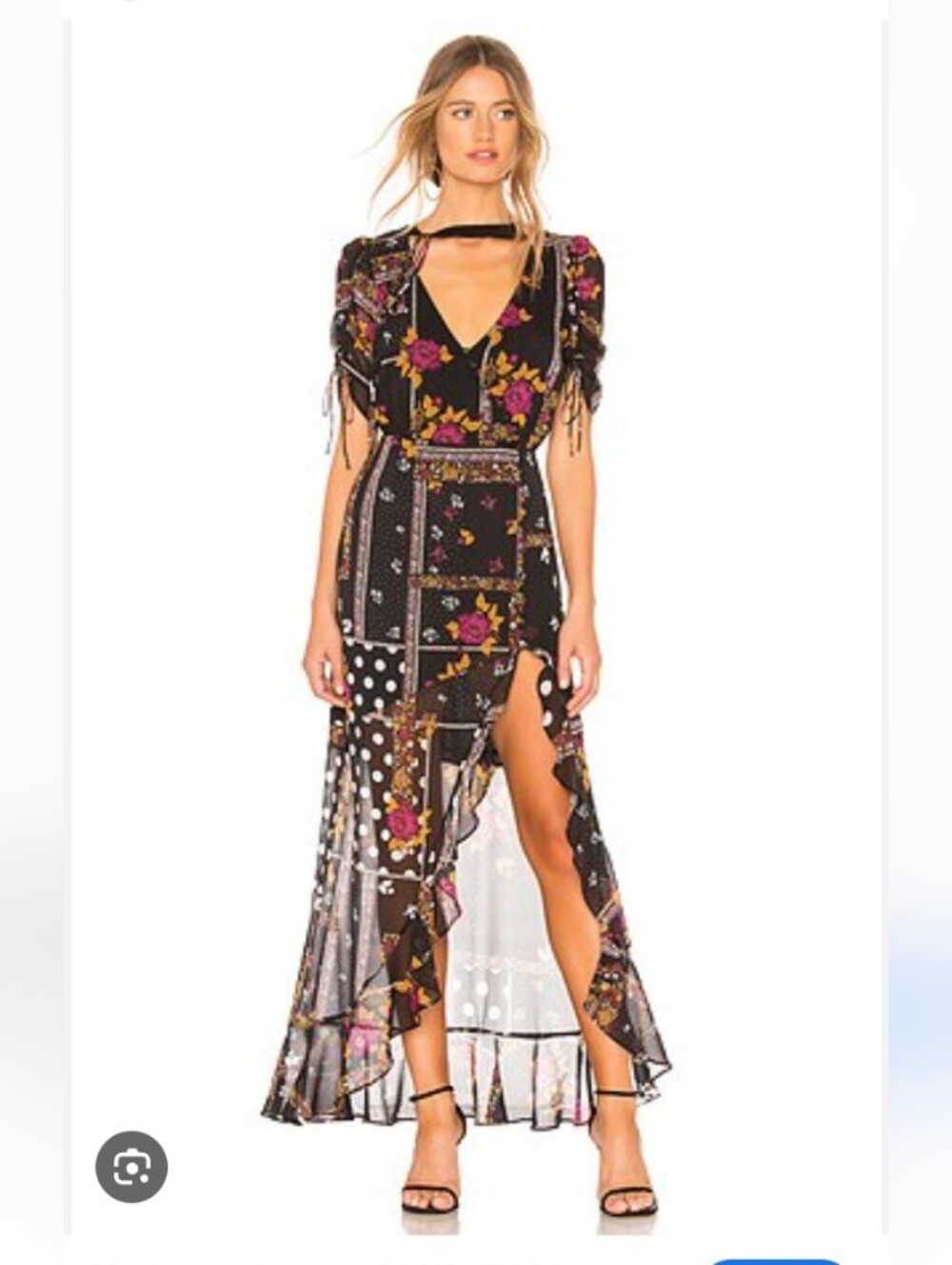 For Love And Lemons Sheer 100% Silk Multi-Floral Design Maxi Dress Size Small